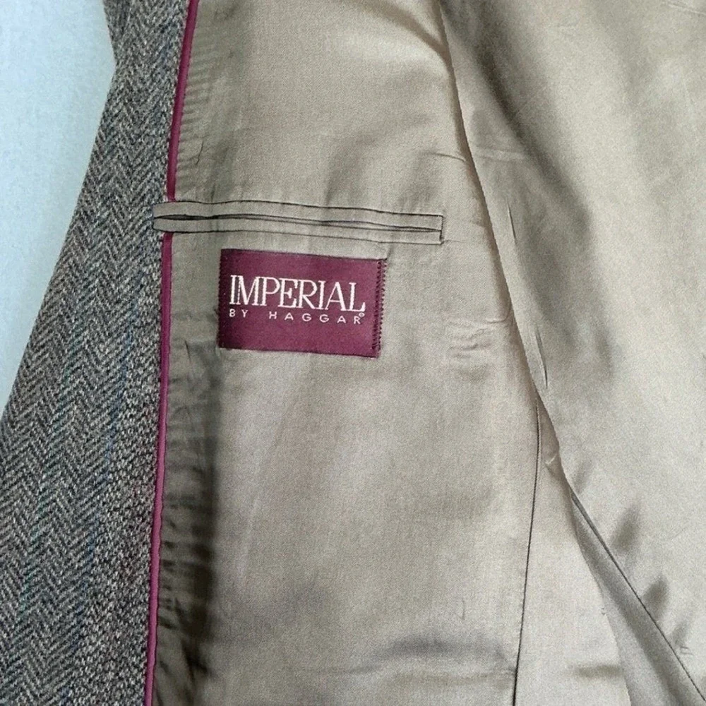 Imperial by Haggar Blazer Mens 46L‎ Brown Wool Herringbone Striped Sport Coat - Picture 4 of 11